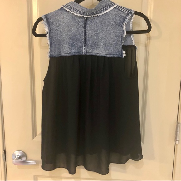 Love Stitch Black Sheet & Denim Collar Top - Picture 3 of 3